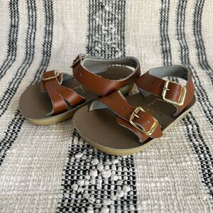 Salt Water Sandals Sun-San Surfer Tan Leather Adjustable Buckles Straps US 3